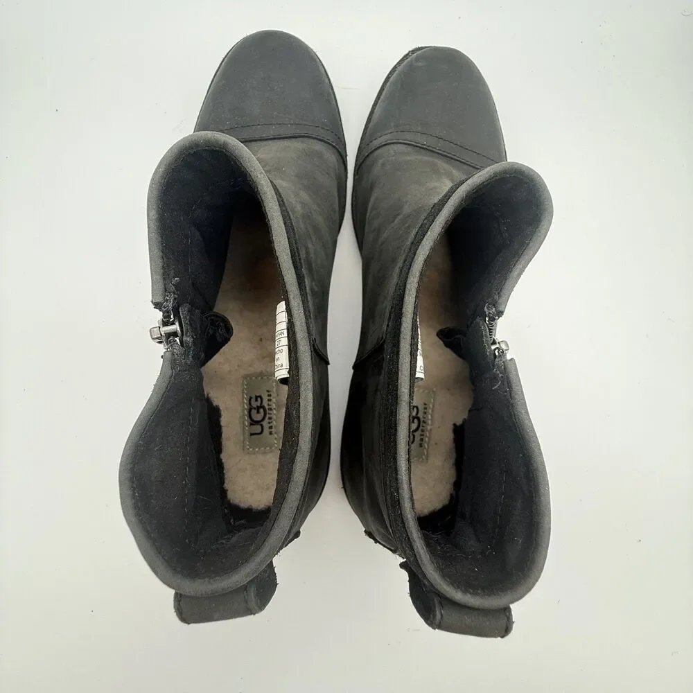 UGG Attell Waterproof Boots NEW Women's Sz 10 Shoes Black Leather Fur Lined